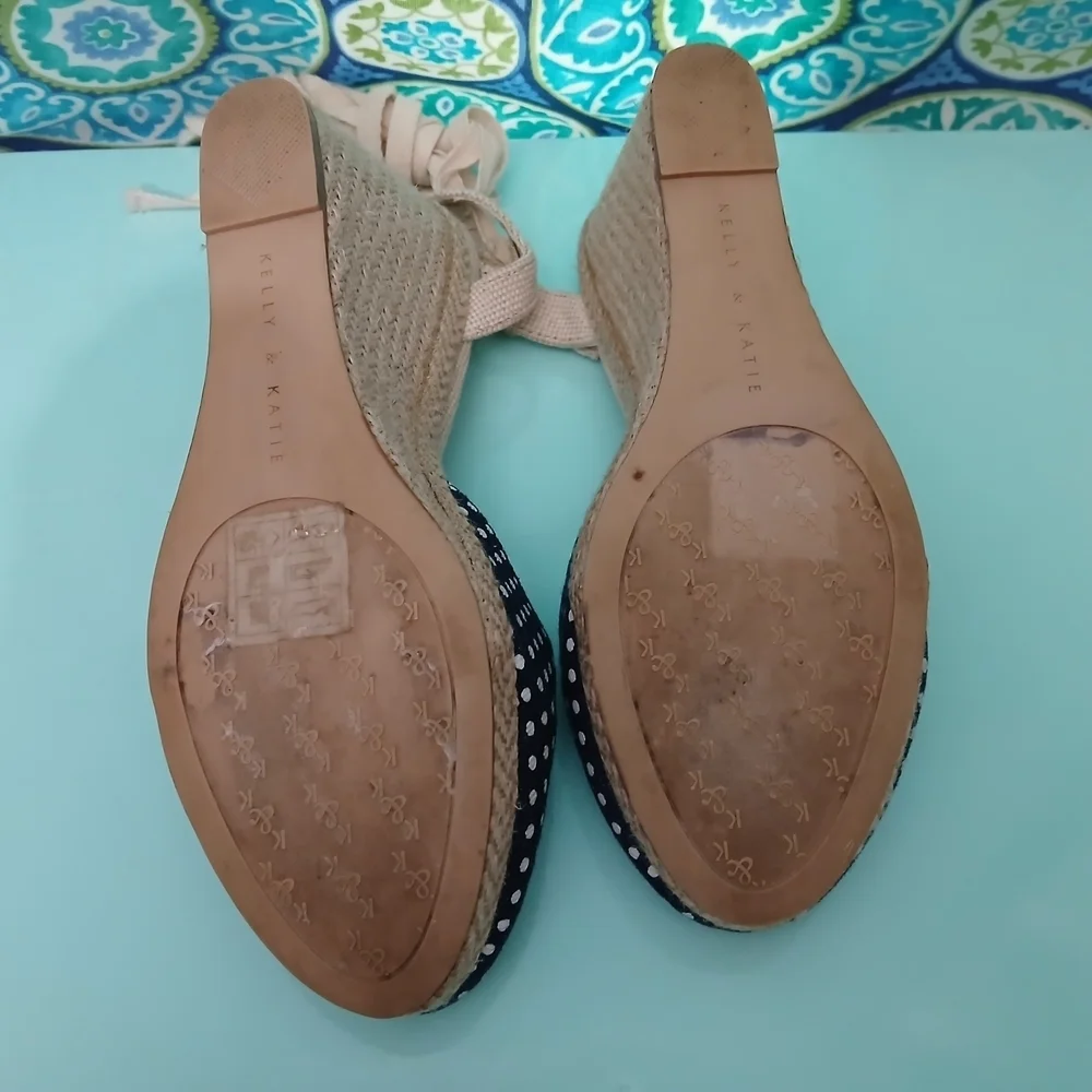 Kelly & Katie Blue and Cream Espadrille Wedges